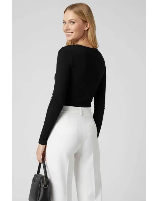Çıtçıt Detaylı Bluz Siyah T4343