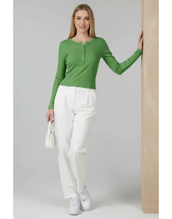 Çıtçıt Detaylı Bluz Yeşil T4343
