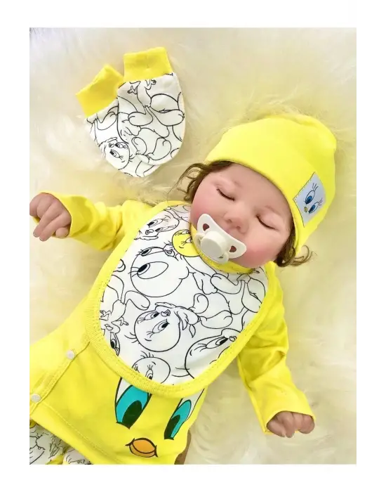 Civciv Desenli Yenidoğan 5li Hastane Çıkışı Zıbın Seti %100 Pamuk