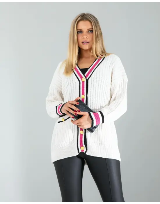 Modern Çizgi Detay Triko Hırka