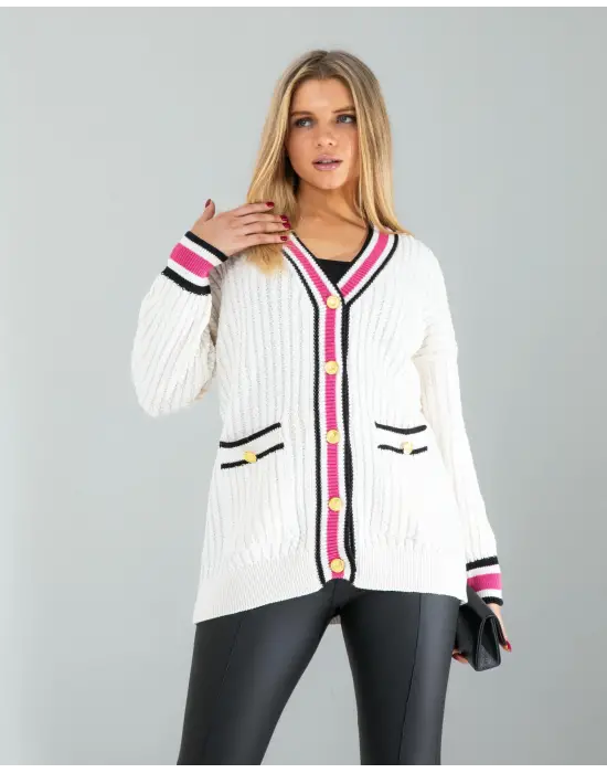 Modern Çizgi Detay Triko Hırka