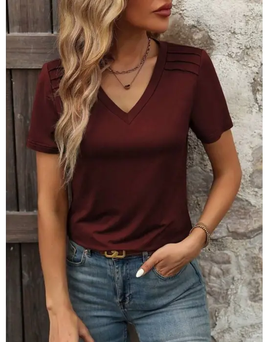 Omarı Modern V Yakalı Çizgili Kadın Viskon Bluz