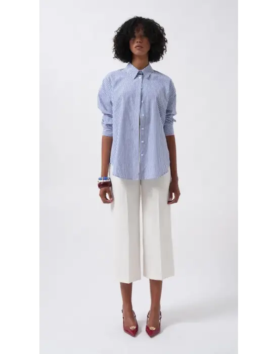 Omarı Yumuşak Dokulu Çizgili Basic Gömlek