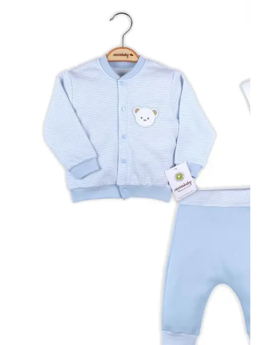 Çizgili Bear Hırkalı % 100 Pamuk Erkek Bebek Takım