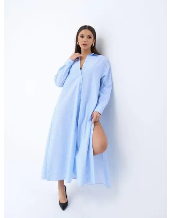 Omarı Çizgili Elbise Kadınların Favorisi Olacak