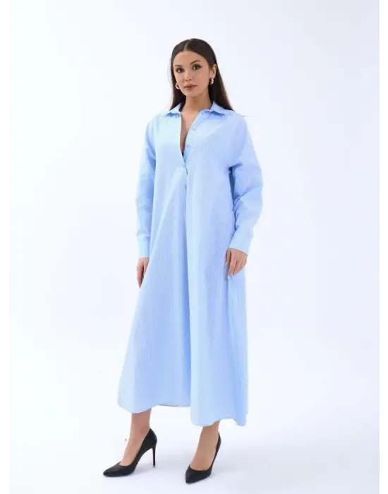 Omarı Çizgili Elbise Kadınların Favorisi Olacak