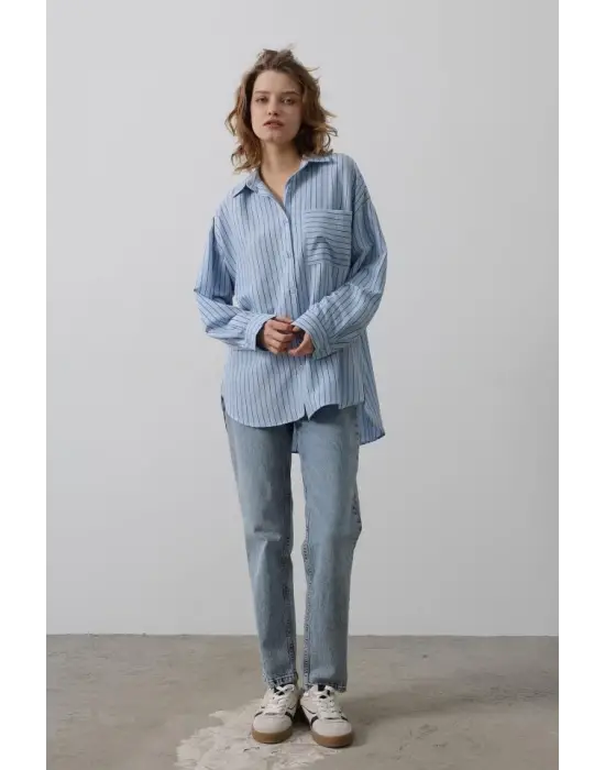 Omarı Rahat ve Şık Çizgili Gömlek - Bebe Mavisi