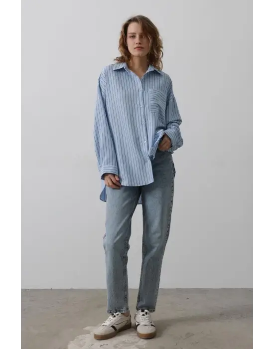 Omarı Rahat ve Şık Çizgili Gömlek - Bebe Mavisi