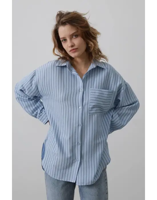 Omarı Rahat ve Şık Çizgili Gömlek - Bebe Mavisi