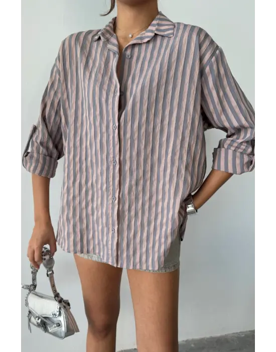 Omarı Elegan Çizgili Gömlek - Antrasit