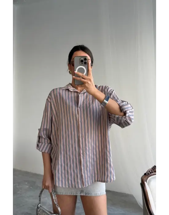 Omarı Elegan Çizgili Gömlek - Antrasit