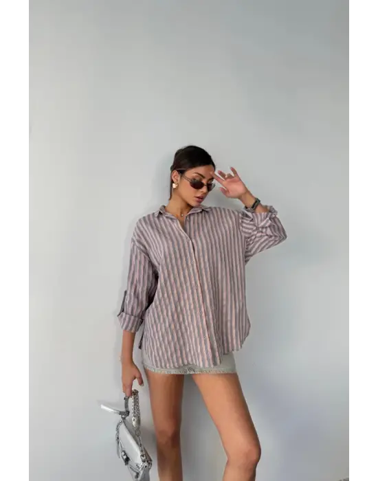 Omarı Elegan Çizgili Gömlek - Antrasit