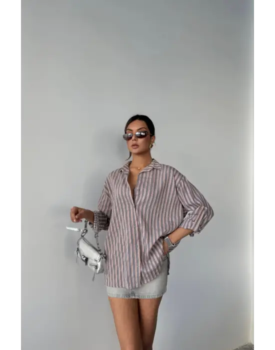 Omarı Elegan Çizgili Gömlek - Antrasit