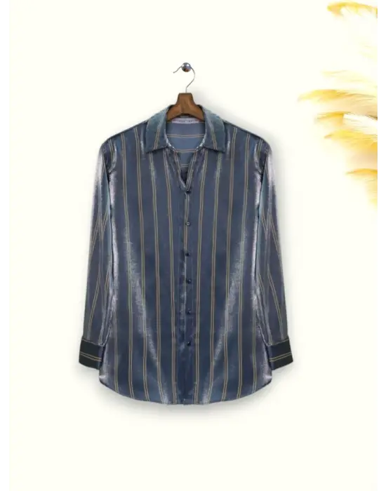 Omarı Çizgili İndigo Gömlek - Trendy ve Tarz Bir Seçim