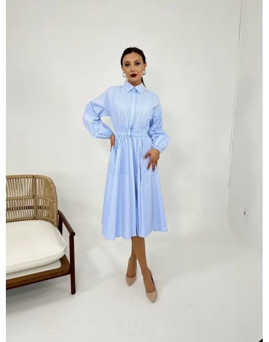 Omarı Şık ve Rahat Çizgili Elbise