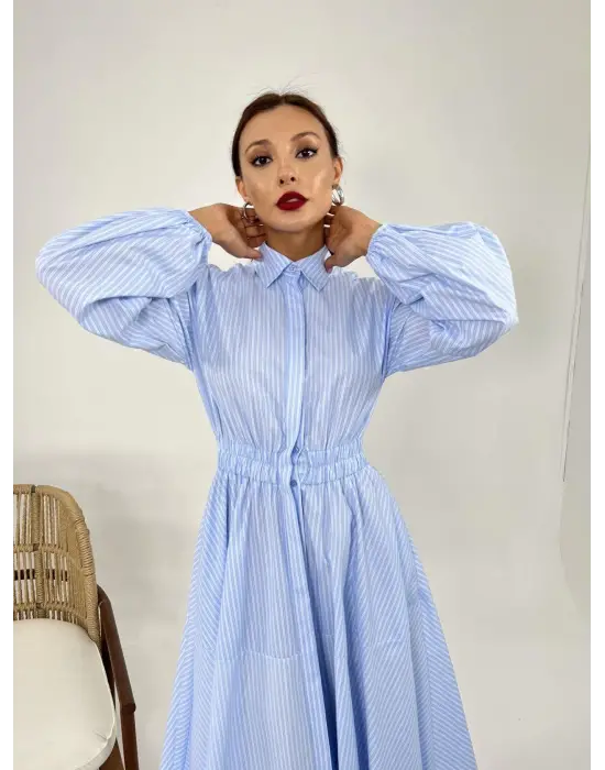 Omarı Şık ve Rahat Çizgili Elbise