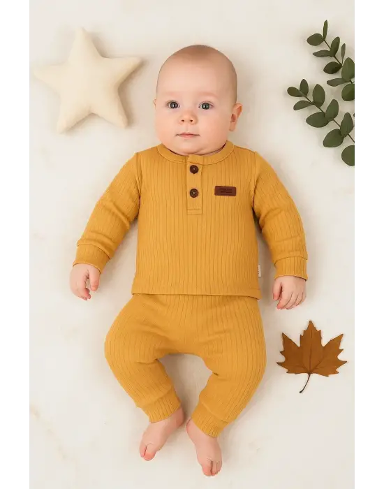 Çizgili Kumaş % 100 Pamuk 2li Unisex Takım