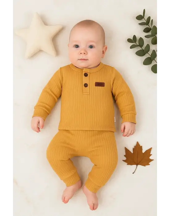 Çizgili Kumaş % 100 Pamuk 2li Unisex Takım