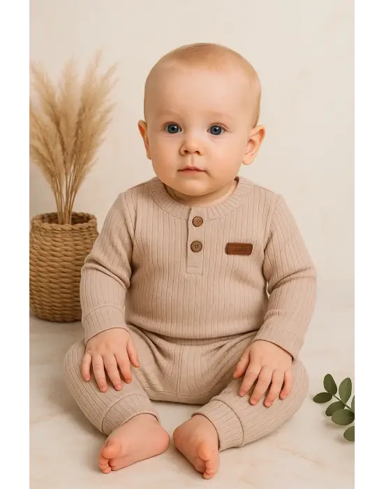 Çizgili Kumaş % 100 Pamuk 2li Unisex Takım