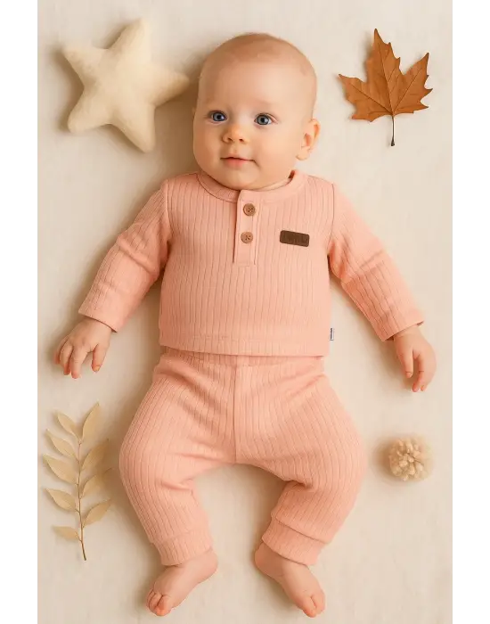 Çizgili Kumaş % 100 Pamuk 2li Unisex Takım