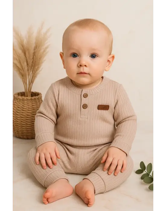 Çizgili Kumaş % 100 Pamuk 2li Unisex Takım