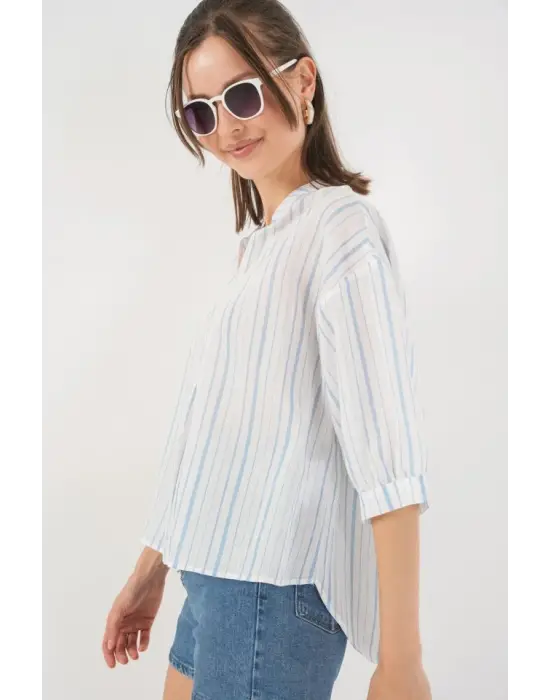 Çizgili Oversize Bluz 967 - A.Mavi