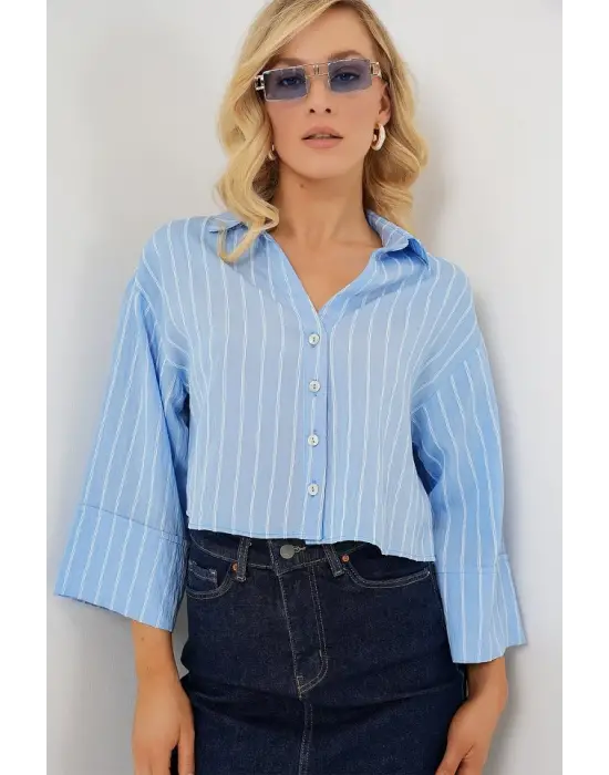 Modern Oversize Çizgili Gömlek