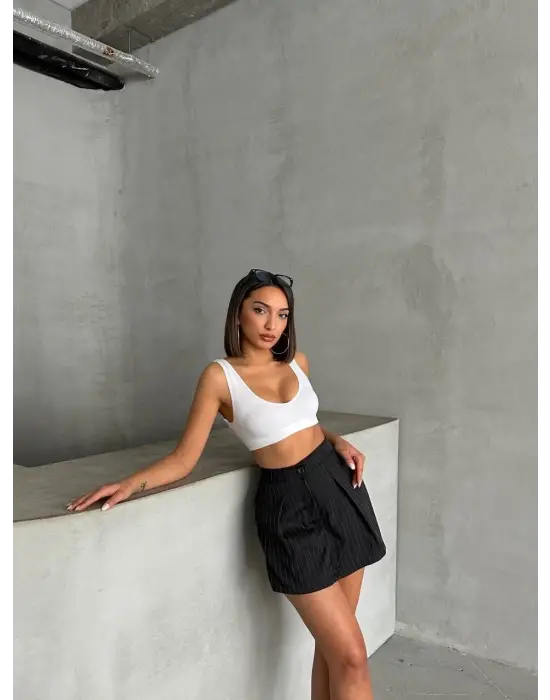 Asil Çizgili Şort Etek