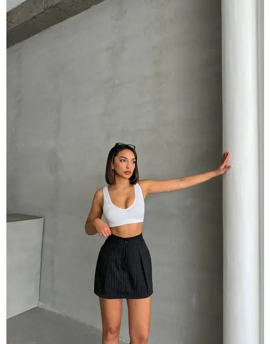 Asil Çizgili Şort Etek