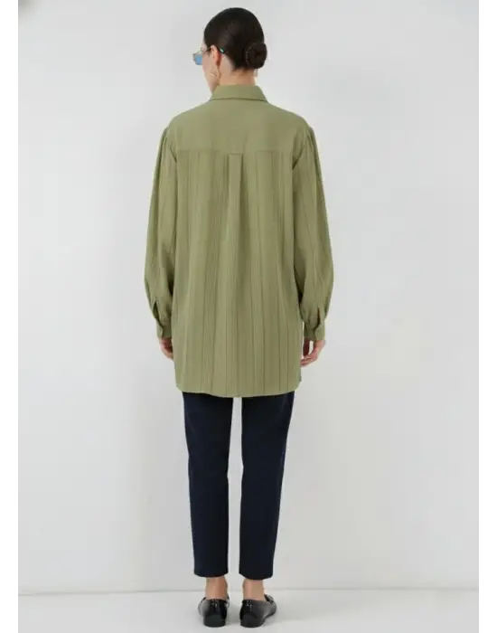 Çizgili Uzun Gömlek Tunik 5947 - Çağla