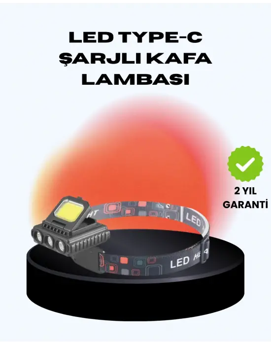 Cob + Xpe Led Kafa Feneri 800 Lumen Usb Type C Şarjlı Çok Modlu