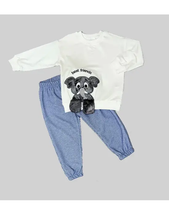 Omarı Filli Desenli Sweat Pantolonlu Çocuk Takımı Beyaz
