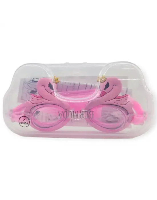 Omarı Pembe Kuğu Çocuk Yüzücü Gözlüğü Taşıma Çantasıyla
