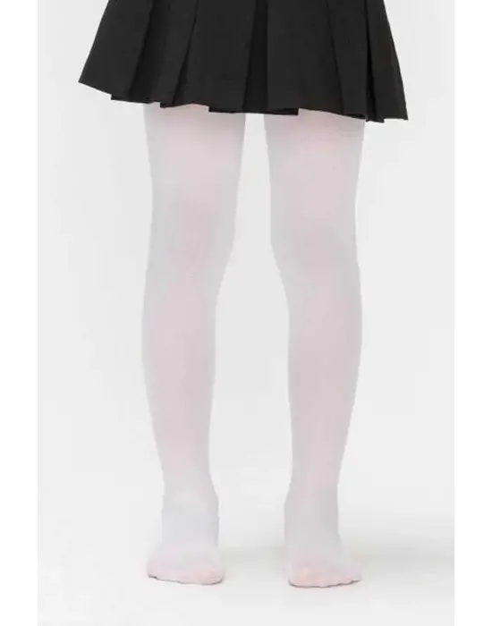 Omarı Pamuklu Beyaz Külotlu Çorap Kız Çocuklar İçin