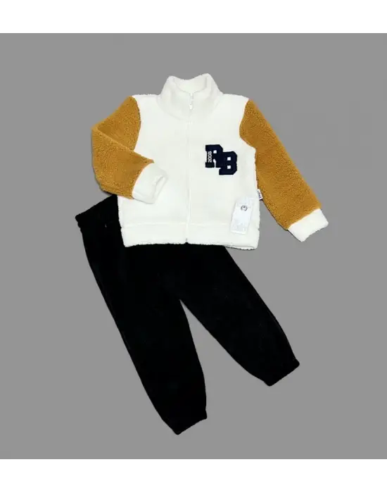 Omarı Kuzu Kumaş Fermuarlı Çocuk Sweat Takım Siyah