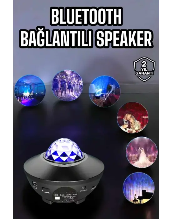 Çocuklara Özel Şarjlı Bluetooth Hoparlör Parti Led Lambası Yıldızlı Projeksiyon