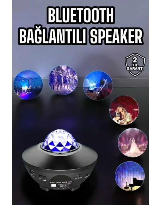 Çocuklara Özel Şarjlı Bluetooth Hoparlör Parti Led Lambası Yıldızlı Projeksiyon