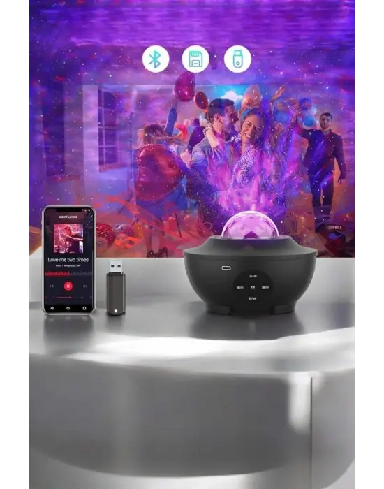 Çocuklara Özel Şarjlı Bluetooth Hoparlör Parti Led Lambası Yıldızlı Projeksiyon