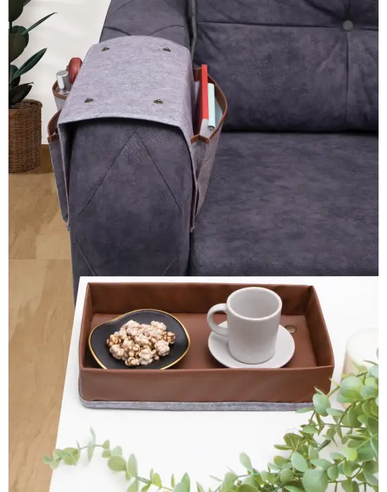 Omarı Deri Şeritli Çok Amaçlı Koltuk Kenarı Düzenleyici