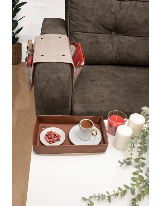 Omarı Deri Şeritli Çok Amaçlı Koltuk Kenarı Düzenleyici