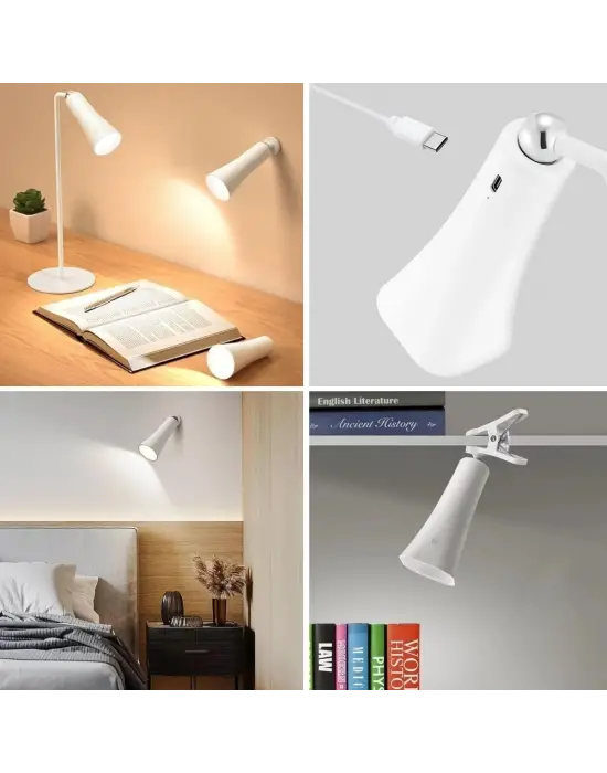 Çok Amaçlı Güçlü Manyetik Başlıklı 4’ü 1 Arada Portatif Beyaz LED Lamba Masaüstü, El Feneri, Duvara Asılabilir ve Mandallı Klipsli Işık