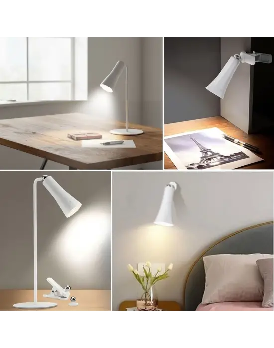 Çok Amaçlı Güçlü Manyetik Başlıklı 4’ü 1 Arada Portatif Beyaz LED Lamba Masaüstü, El Feneri, Duvara Asılabilir ve Mandallı Klipsli Işık