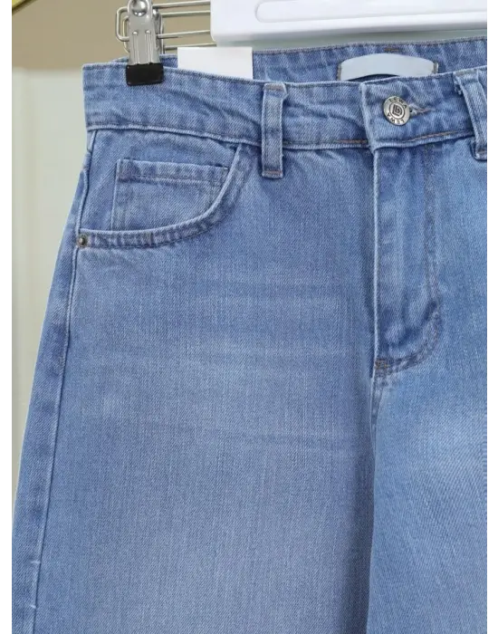 Çok Cepli Yüksek Bel Kot Pantolon  -Buz Mavi