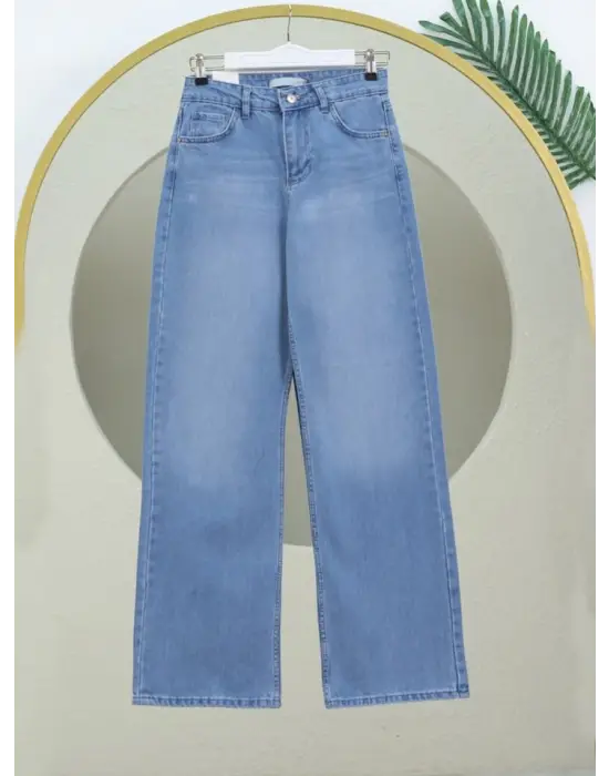 Çok Cepli Yüksek Bel Kot Pantolon  -Buz Mavi