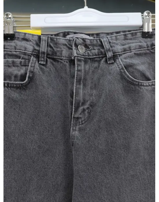 Çok Cepli Yüksek Bel Kot Pantolon  -Füme