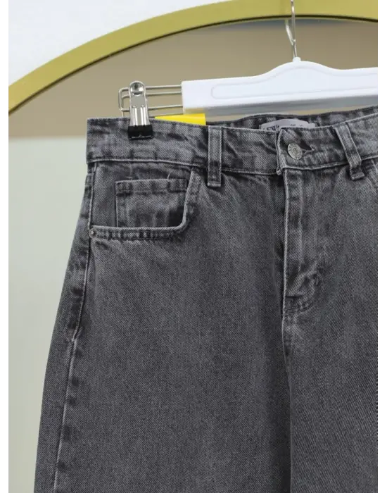 Çok Cepli Yüksek Bel Kot Pantolon  -Füme