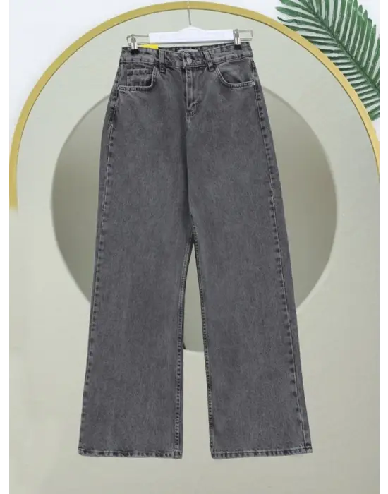 Çok Cepli Yüksek Bel Kot Pantolon  -Füme