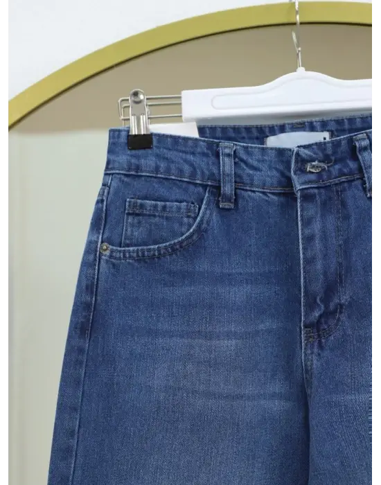 Çok Cepli Yüksek Bel Kot Pantolon  -Mavi