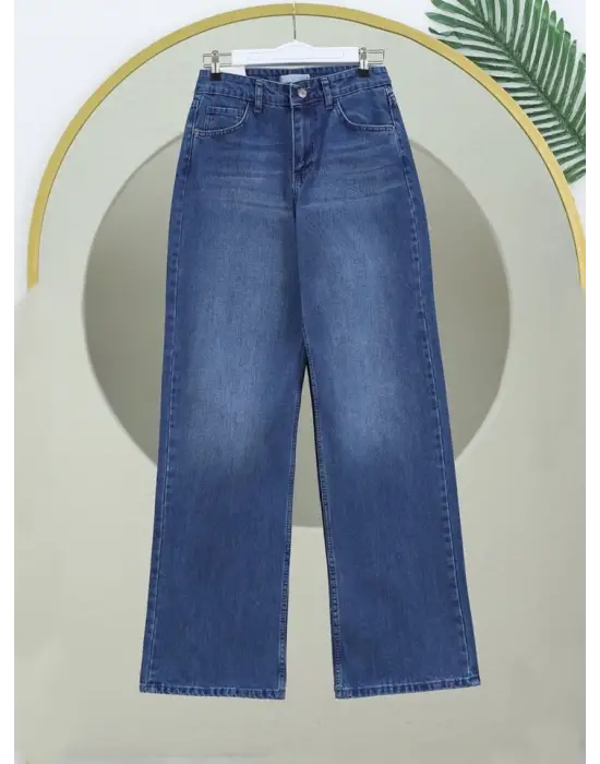 Çok Cepli Yüksek Bel Kot Pantolon  -Mavi