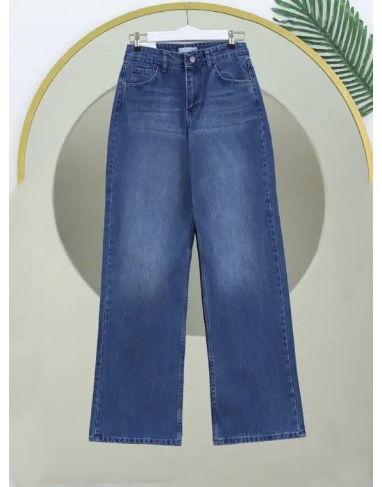 Omarı Yüksek Bel Çok Cep Detaylı Kot Pantolon - Mavi